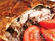 Рецепта Рибник от тесто с шаран, орехи, лук, магданоз, босилек и копър на фурна за Никулден